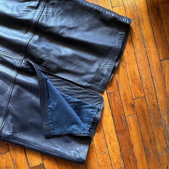 Vintage 80s/90s Monarch New Zealand Tailored Women Dark Blue Real Leather Coat - Picture 4 of 8